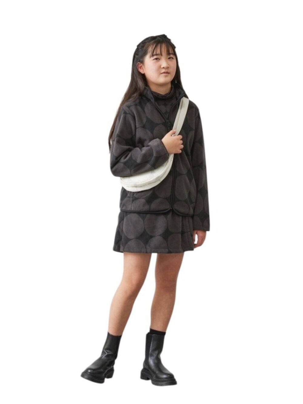 Uniqlo Marimekko Fleece Set Polka Dot Kids Size 13 Grey Black Jacket Skort Warm